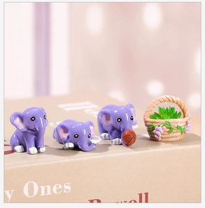 Miniature purple resin elephant figurines set for garden landscape DIY decor