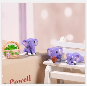 Miniature resin purple elephants figurines and garden flower basket for micro landscape