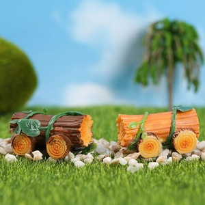 Miniature Resin Wood Log Car Ornament Micro Landscape Decoration Green Vine Leaves For Fairy Garden Pot Plants Desk Decor