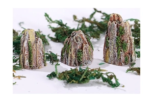 Three-piece miniature rock set with green moss texture for aquarium and terrarium landscaping