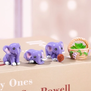 Miniature Resin Purple Elephant Ornament Cute Cartoon Animal Figurine Flower Basket For Micro Landscape DIY Garden Home Decor