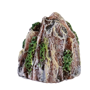 Realistic resin rockery ornament for fish tank aquascaping with green moss details