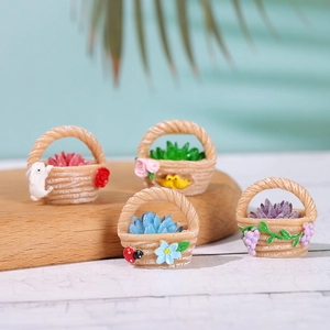 Mini Resin Flower Basket Miniature Succulent Plant Micro Landscape Ornament For DIY Fairy Garden Desktop Home Decor