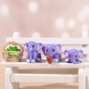 Miniature purple resin elephant figurines set for garden decor and DIY landscapes