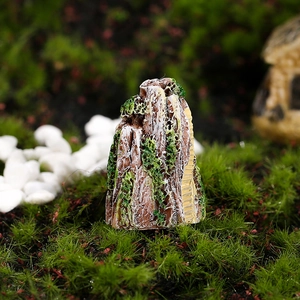 Miniature resin mountain landscape with yellow stairs and green moss for terrarium