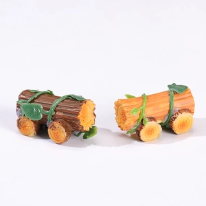 Miniature resin wood cart ornaments with green vines for bonsai gardening landscape decor