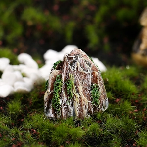 Miniature mountain figurine with green moss texture for aquarium and bonsai landscape decor