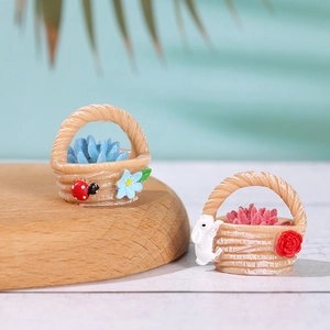 Miniature resin flower baskets with succulent and rabbit motifs for micro landscape decor