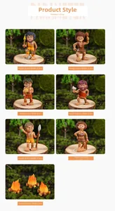 Dettaglio di statuette in resina e falò per decorazioni di micro paesaggi fai-da-te