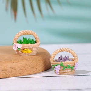 Miniature resin flower baskets with succulent plants for DIY micro landscape decor