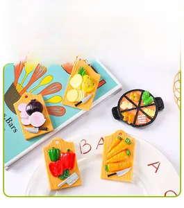 Detailed macro view of 5 resin miniature food fridge magnets with realistic vegetable textures