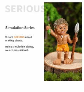 Detailed resin caveman miniature figurine holding a spear and fish for DIY landscaping