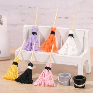 Miniature Broom And Bucket Resin Wood Accessories For Dollhouse Micro Landscape DIY Craft Decoration Tiny Cleaning Tools