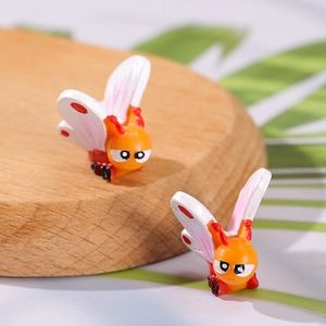 Micro landscape resin butterfly figurines with orange bodies and white wings