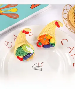 Miniature resin cornucopia with tiny vegetables and fruits for DIY crafts and magnets