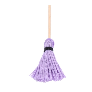 Miniature dollhouse wooden broom with lavender purple fiber bristles for micro landscape decor
