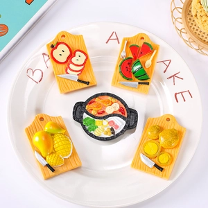 Simulation Food Fruit Cutting Board Hot Pot Fridge Magnet Resin Miniature Kitchen Decor Miniature Food Play Ornaments