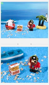 Detailed pirate theme resin figurines with miniature ship, treasure chest and palm tree