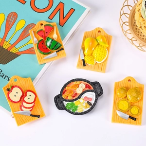 3D resin fridge magnets set with mini cutting board fruits and hot pot designs