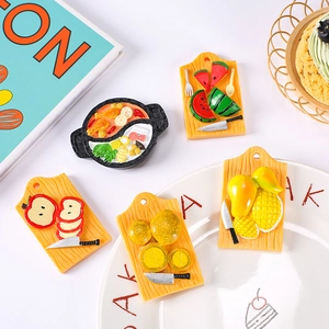 Set of resin hot pot and fruit cutting board fridge magnets for home kitchen decor