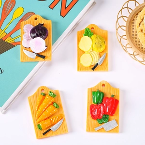Set of four 3D resin refrigerator magnets featuring realistic vegetable chopping boards