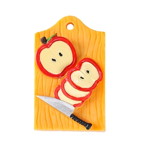 Realistic fruit cutting board resin fridge magnet with miniature red apple and knife