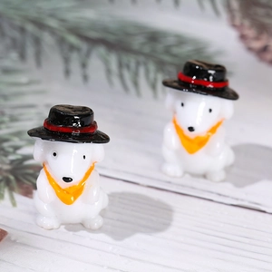 Miniature resin puppy figurine with black hat and orange scarf for DIY micro landscape