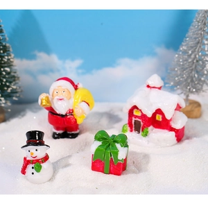 Christmas miniature figurines set with Santa Claus, snowman, and snowy resin house