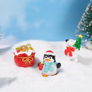 Christmas Miniature Resin Ornaments Santa Claus Polar Bear Penguin Figurines Snow Scene Micro Landscape Home Decor Gifts