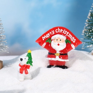 Christmas micro landscape scene with Santa Claus banner and polar bear resin figurine
