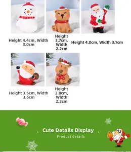 Vue macro détaillée de diverses miniatures de Noël en résine avec dimensions et textures