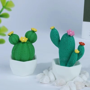 Cute resin mini cactus figurines in white pots for desktop decor and micro landscapes