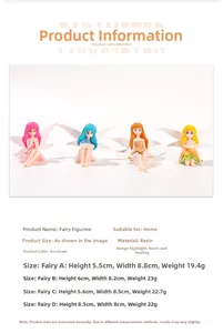 Detailed size and weight chart for four colorful resin flower fairy garden figurines
