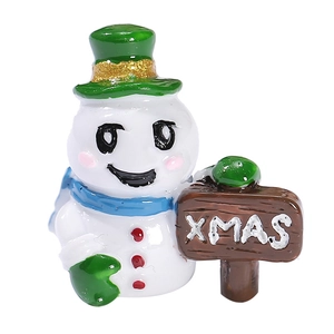 Figura de muñeco de nieve de resina con cartel XMAS para decoración micro navideña