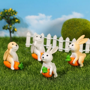 Miniature Rabbit Carrot Resin Figurine Micro Landscape Ornament For Fairy Garden Potted Plant Home Desktop Office Decor