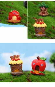 Detailed view of colorful resin fairy garden houses for DIY miniature landscape decor