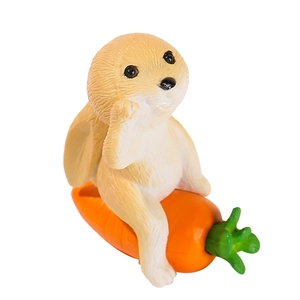 Cute cartoon rabbit resin figurine sitting on a carrot for micro landscape decor