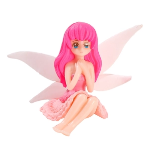 Pink resin flower fairy ornament with blue eyes and translucent wings for home decor