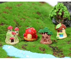 Set of 4 miniature resin houses including mushroom and strawberry fairy garden cottages