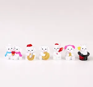 Set of six mini resin rabbit figurines for home decor and desktop micro landscape