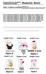 Size chart showing six mini resin rabbit figurines with specific height and weight details