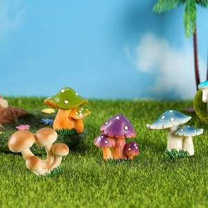 Miniature resin mushroom figurines set for fairy garden and succulent landscape decor