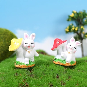 Ensemble de mini figurines lapin et champignon en résine pour décor de micro paysage