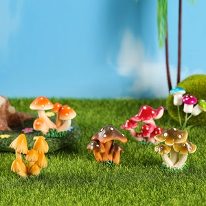 Miniature resin mushroom ornaments in varied colors for moss micro landscape and succulents
