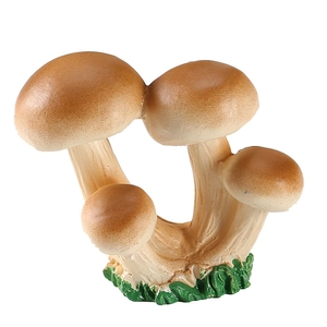 Miniature resin mushroom figurines with brown caps and green grass base for moss decor