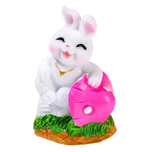 Figurine lapin blanc sur champignon rose en résine pour décoration de micro-paysage