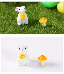 Miniature de lapin blanc en résine avec champignon pour décoration de micro paysage