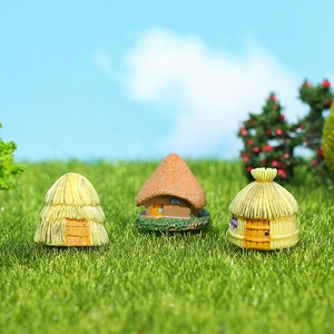 Miniature Resin Straw Hut Fairy Garden Ornament Moss Micro Landscape Succulent Pot Decor Rural Cottage Small House Figurine