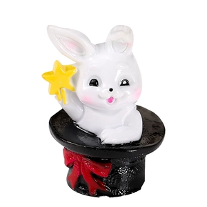 Miniature white rabbit resin figurine popping out of a black magic hat ornament