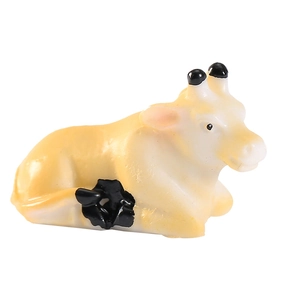 Miniature resin cow figurine in cream yellow with black spots for garden and DIY decor
